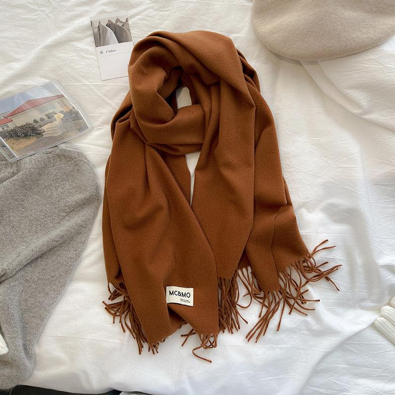 Winter Cashmere Solid Color Pashmina Tassel Scarf for Women Warm Scarves Wraps Girls Thicken Warm Shawl Wrap Echarpe Stole