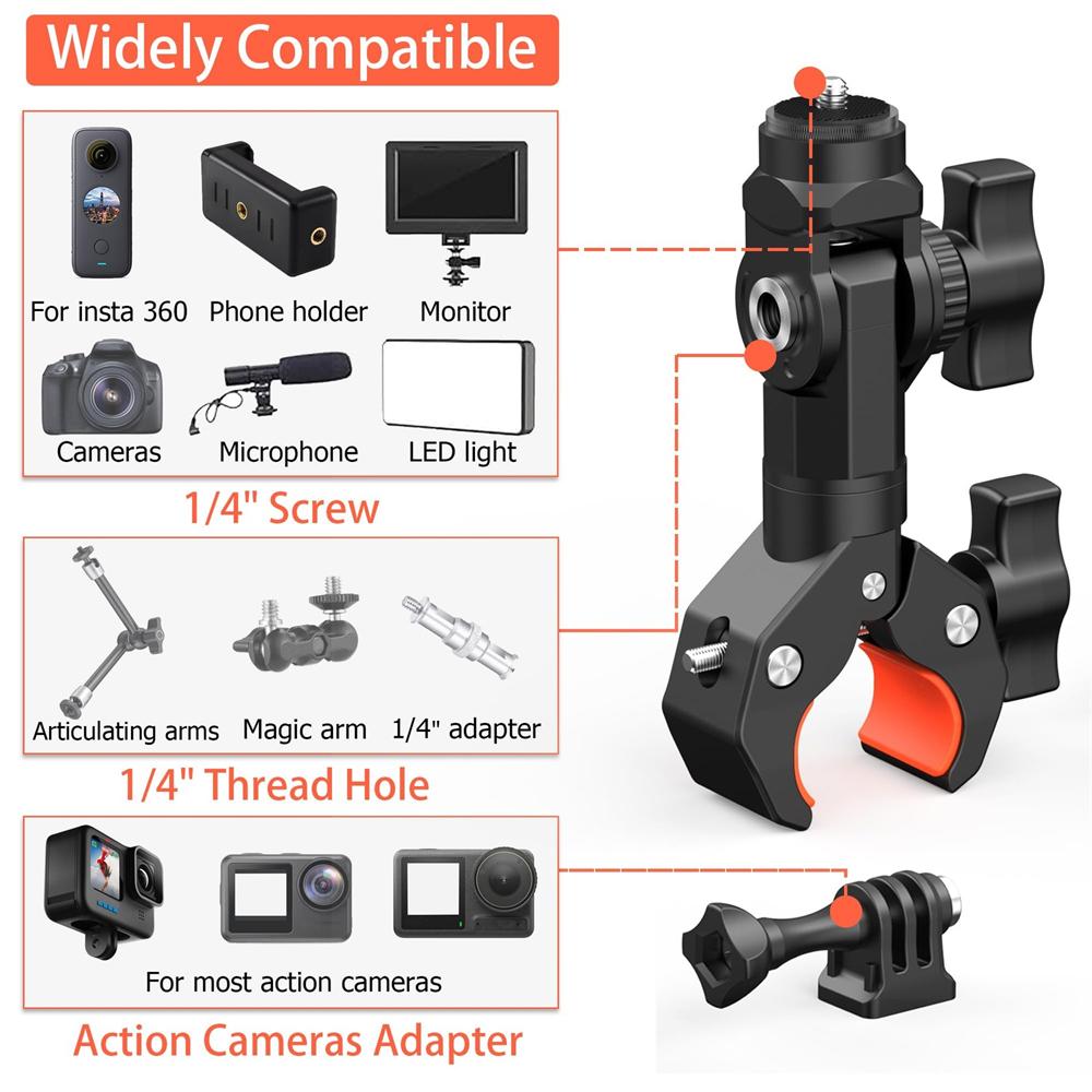 Motorcycle Handlebar Camera Mount Holder Clamp For Bike Bicycle UTV Adjustable