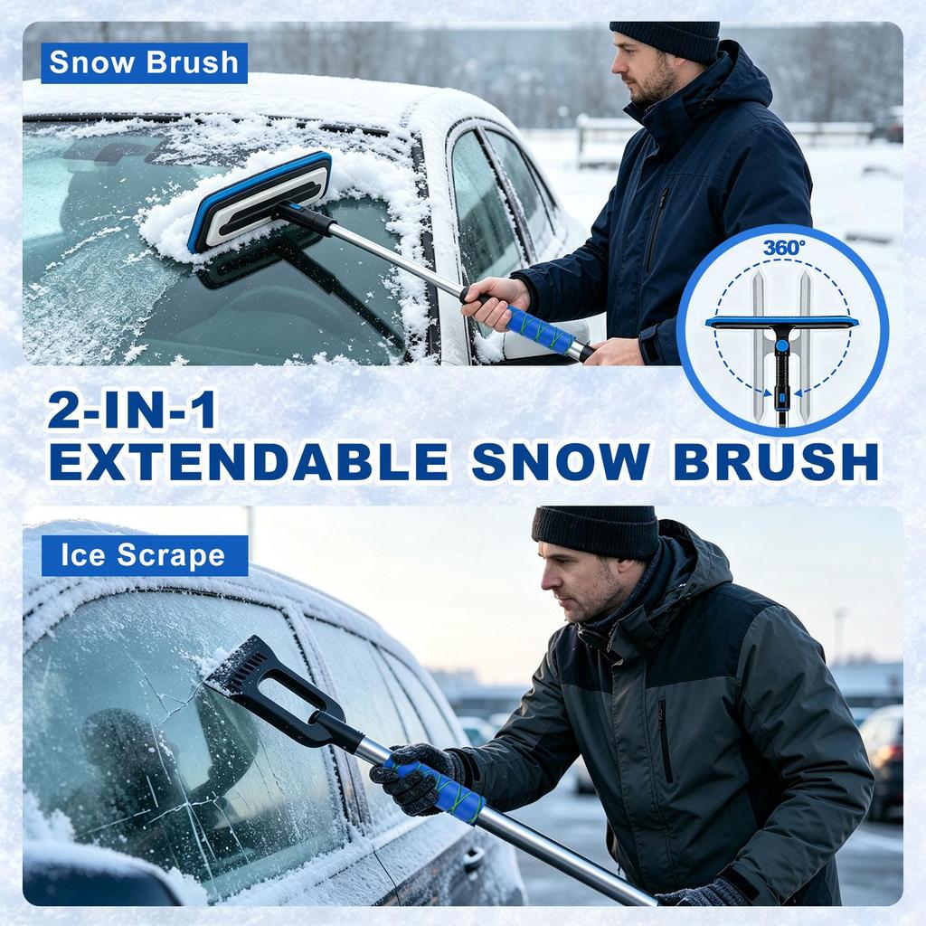 40" Extendable Snow Brush & Ice Scraper, Anti-Slip Grip, 360° Head, Detachable EVA Brush & ABS Scraper for Cars, Trucks & SUVs