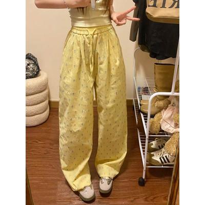 New Summer Sea Salt Soda Dopamine Casual Pants for Women Plaid Texture Polka Dot Drawstring Wide-leg Trousers