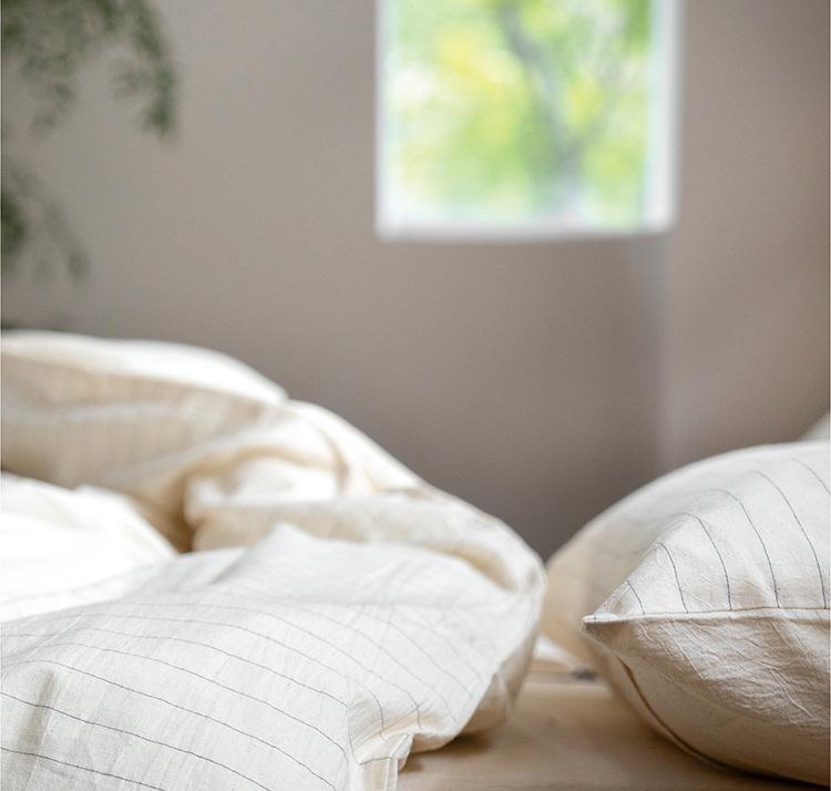 Meiji Nishikawa Minimalistische Streep Katoen Linnen 4-delige Bedset met YKK Rits