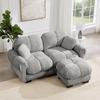 2-Sitzer Chenille-Sofa, L-förmige modulare Ecke, gestepptes Design, dicke Sitzkissen, mit mobilem Hocker, einfach zu montieren, Hellgrau