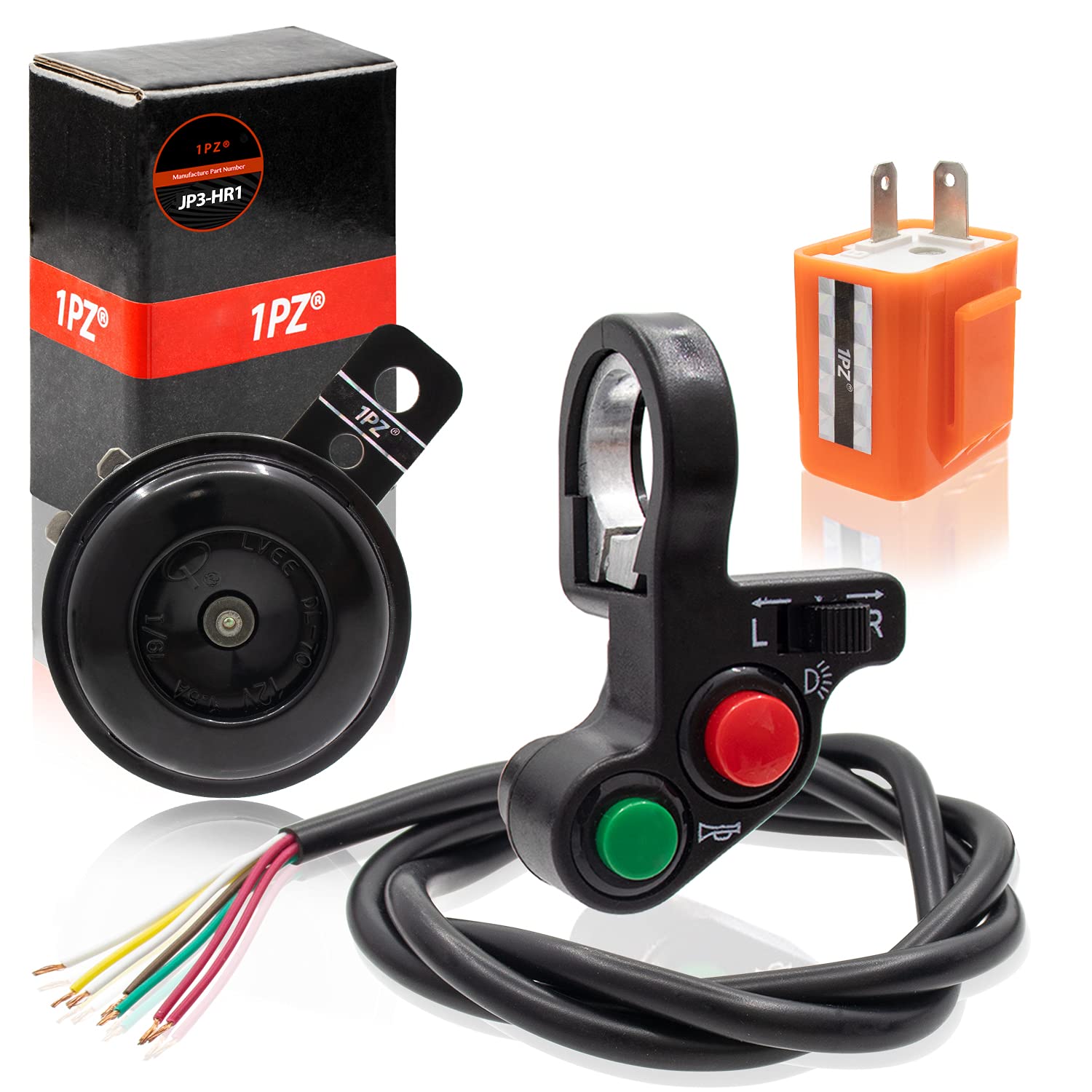 

1PZ JP3-HR1 7/8 22 мм мотоциклетный руль переключатель левый переключатель коробка фар переключатель ИС светодиодный поворотник реле 2-контактный мотоциклетный клаксон 105 дБ Un