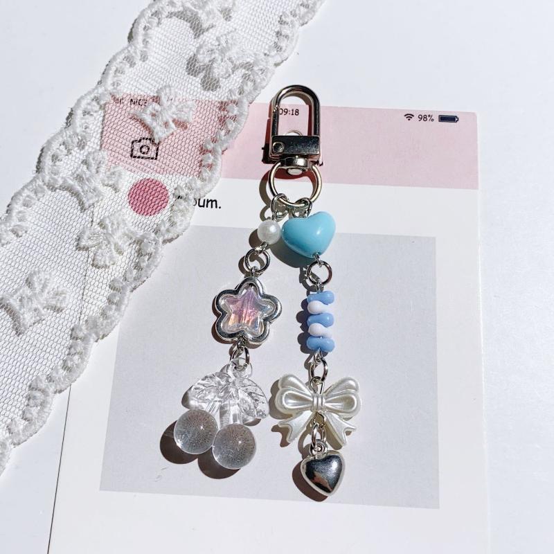 

Cute Grapes Oranges Cherries Beads Keychain Pendant Sweet Fruit Key Ring Exquisite Backpack Decoration Accessories Gifts