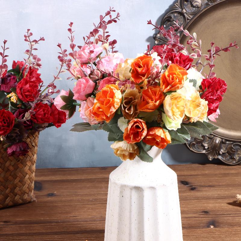 21 Heads Artificial Rose Bouquet Fake Rose Flowe Ornaments Outdoor Garden Wedding Bridal Wreath Accessories Party Decoration