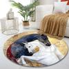 "Black and White Horses in Gold Art" Print round rug, living room, bedroom, playroom carpet, non slip floor mat, gift