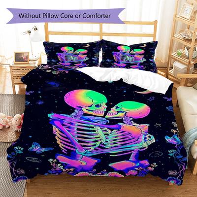 Gothic Lover Pattern Bedding Quilt Set Quilt Cover Pillowcase Home Decoration Gift (1 * Duvet Cover + 2 * Pillowcase, Without Core)