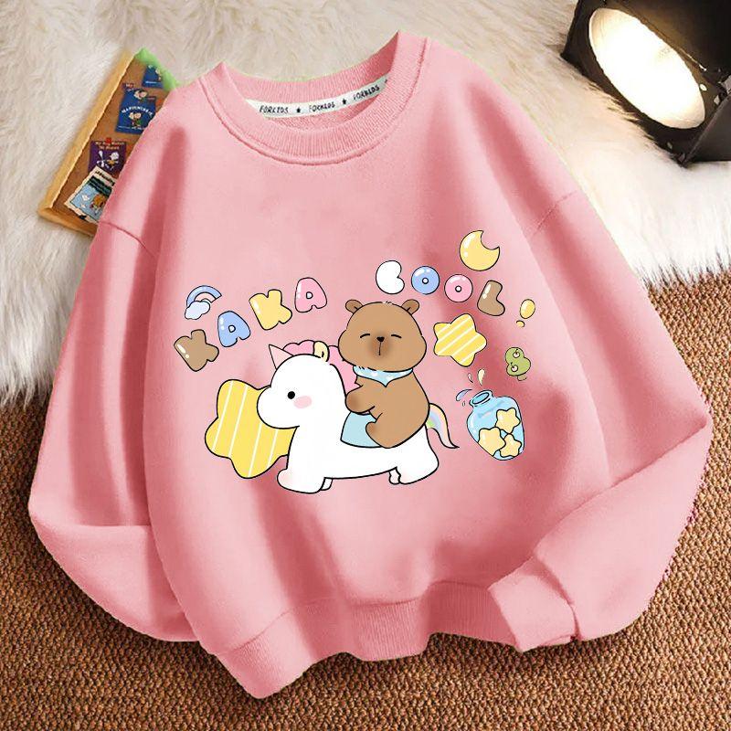 Cute Capibara Loose Sweatshirt for Children, Round-neck Long-sleeved Casual Sweatshirt for Boys and Girls in Spring and Autumn