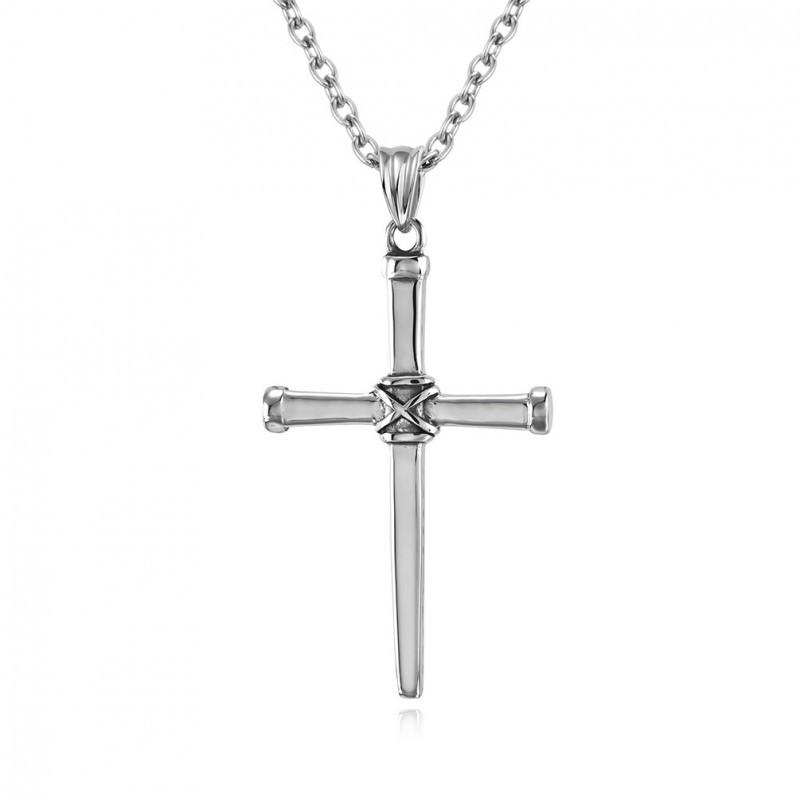 European American Style Retro Vintage Hip-hop Punk Titanium Steel Nail Cross Necklace Street Trend Pendant Accessory