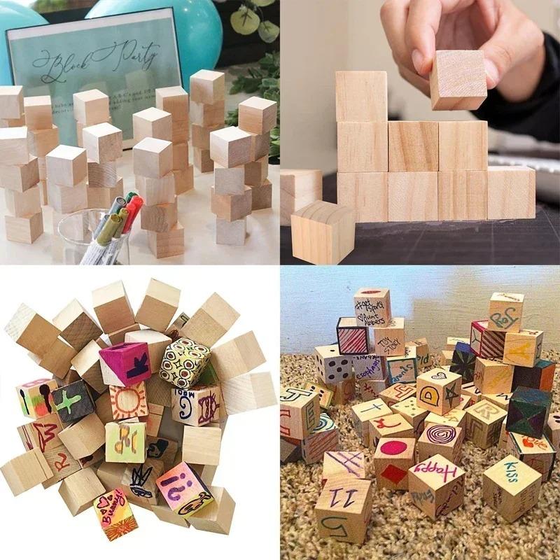 12/24 pz 35/40/50mm Cubi di Legno Grezzo Non Finiti, Blocchi di Legno Massello Naturale Lisci per Fai da te, Artigianato, Decorazione Casa, Puzzle, Pittura