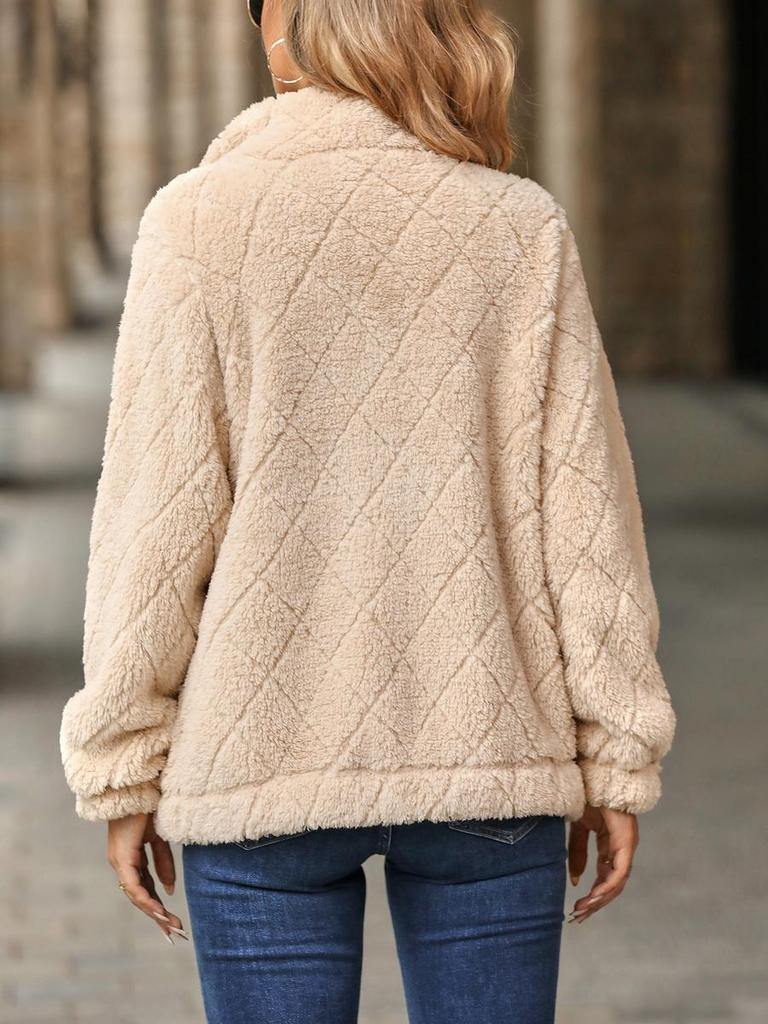 Schimmernder Fleece Damen-Übermantel Herbst Winter Neu Langarm Reißverschluss Gesteppter Mantel für Damen