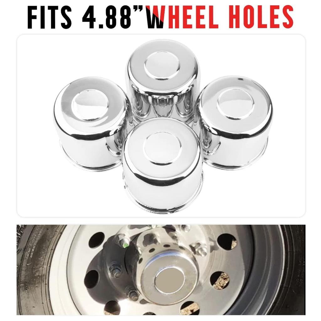 Rhinotuning 4.88" Push-Thru Wheel Center Caps, Chrome Silver, for Truck Wheel Rims and Trailers, 4 Pieces