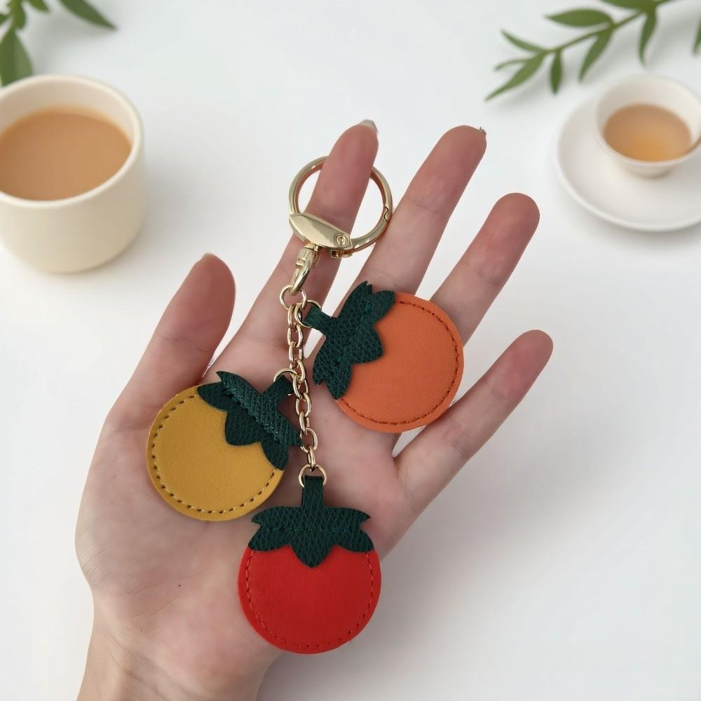Lustiger Früchte Schlüsselanhänger PU Leder Orange Schlüsselring Mode Tomaten Anhänger Rucksack Dekoration