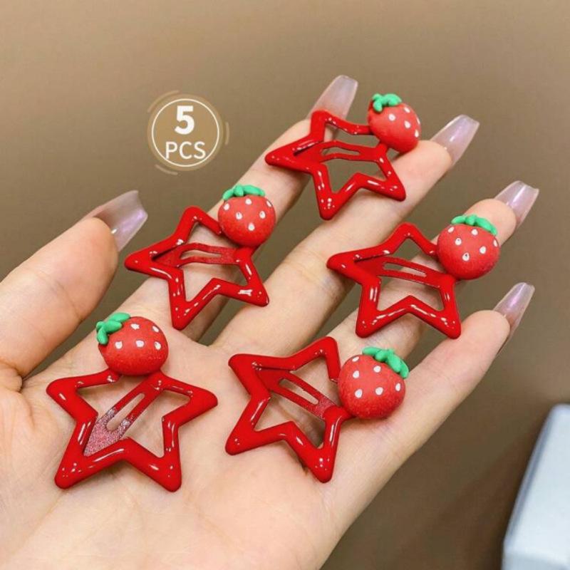 5 Pieces of Kidsren's Bangs Broken Hair Clips Girls' Star Strawberry Girls' Forehead Five-pointed Star Hair Clips Baby