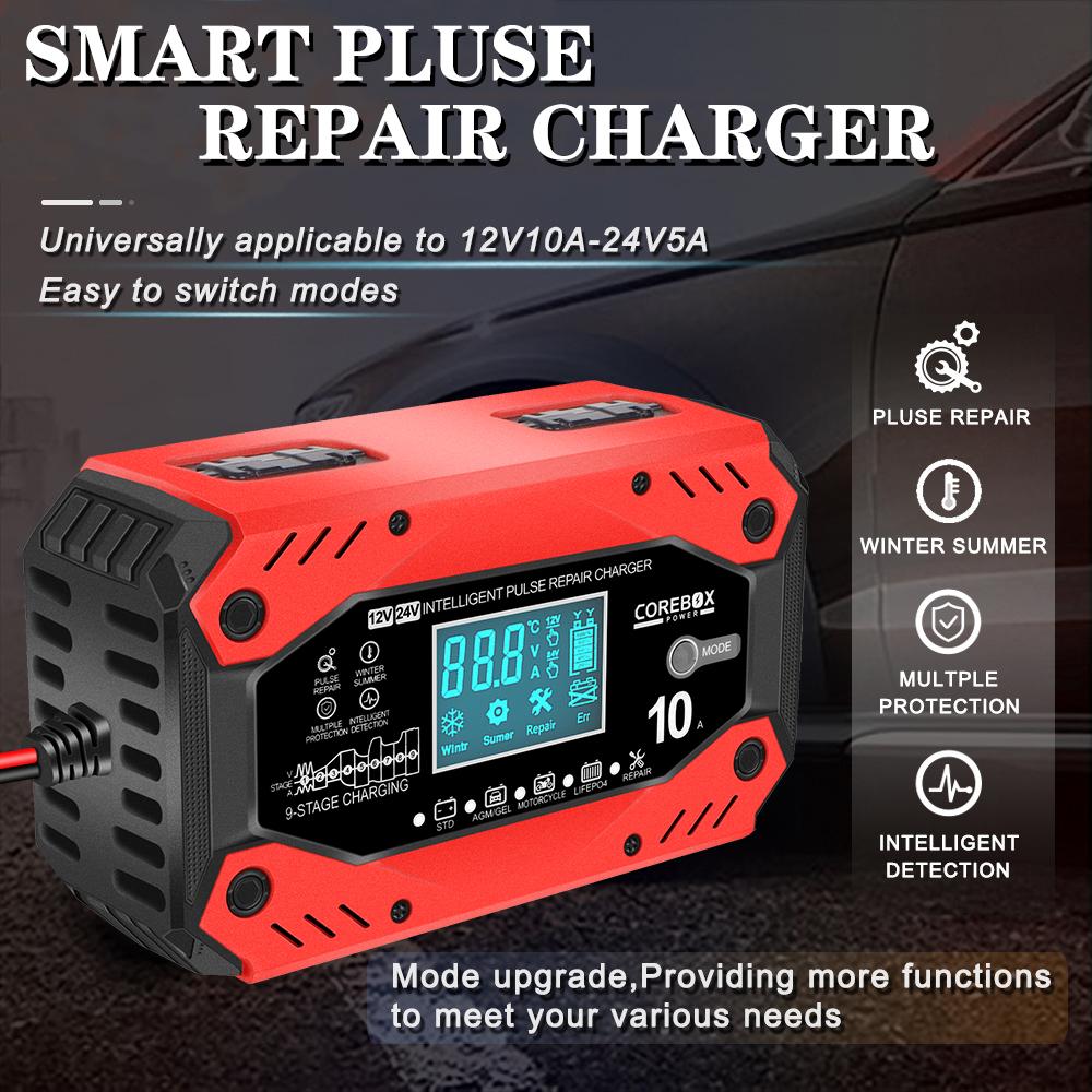 LCD Display Car and Motorcycle Battery Charging Devices Intelligent Maintenance of Lead Acid Battery 12V 10A AGM Automotive Battery Charger