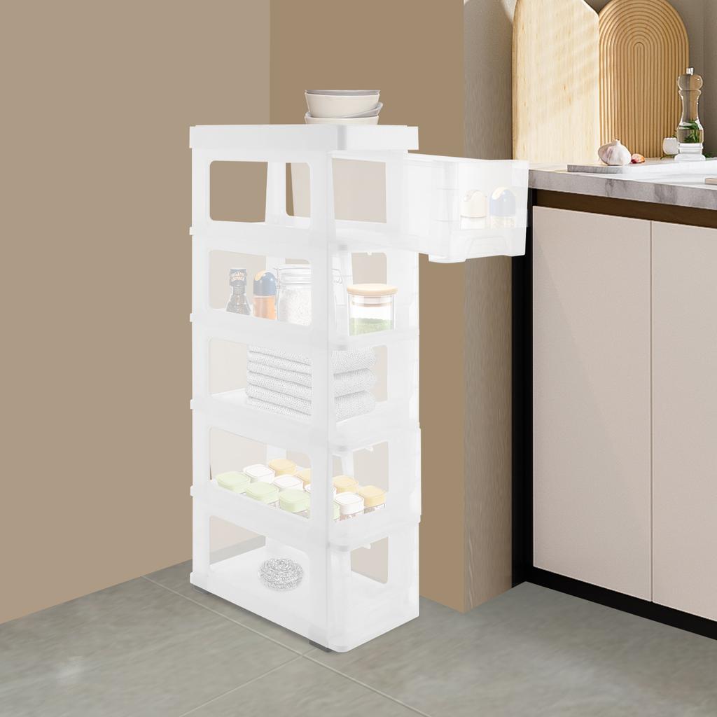 Narrow Storage Cabinet for Bathroom, 5-Tier Tall Standing Organizer with Adjustable Shelves, PP Storage Unit for Small Spaces
