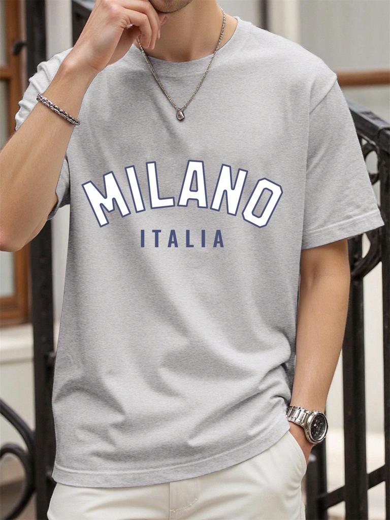 Milano Włochy Nadruk Litery Retro Koszulka Męska Luźna Bawełniana Koszulka Modna Letnia Odzież Unisex Uniwersalna Streetwear