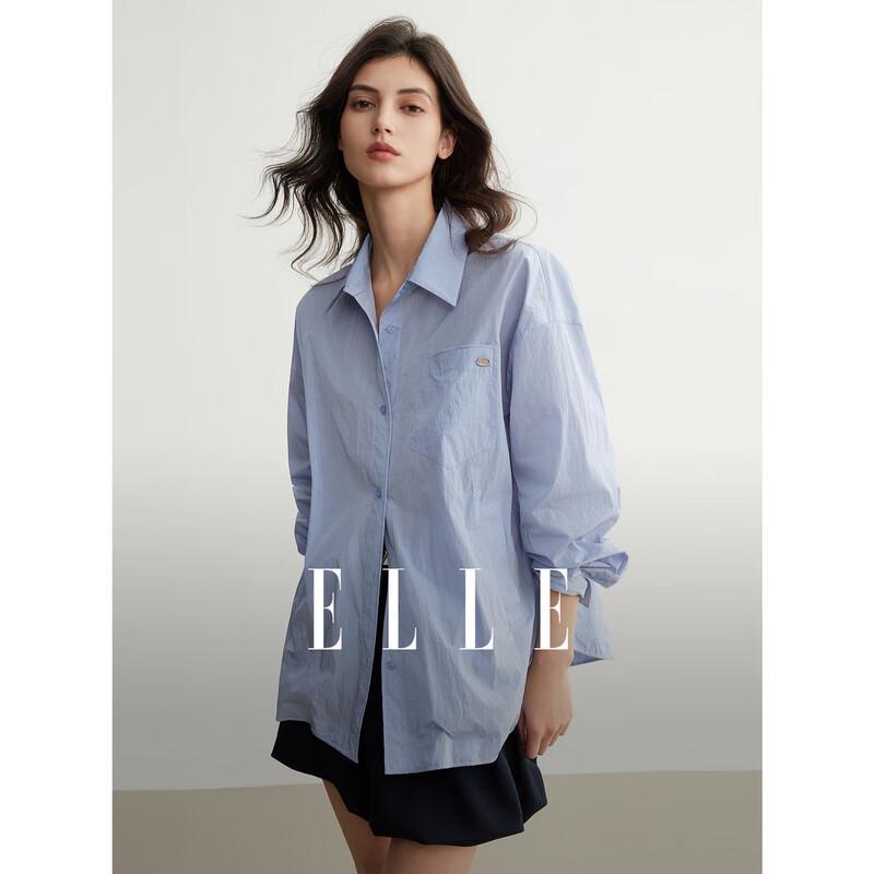 ELLE Women s Loose Fit Long Sleeve Blue Collared Shirt L