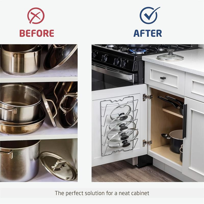 Wall-Mounted Kitchen Organizer 5-Tier Space Saving Pot Lid Cutting Board Holder Durable Metal Shelf For Utensils Spices Storage Rack