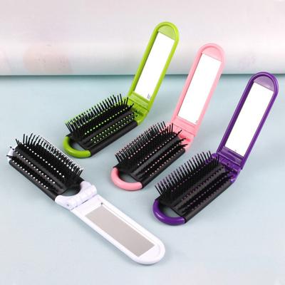 Folding Hair Brush with Mirror Soft Bristles Scalp Massage Portable Anti-static Hair Detangling Styling Comb Women Travel Hairdressing Tools