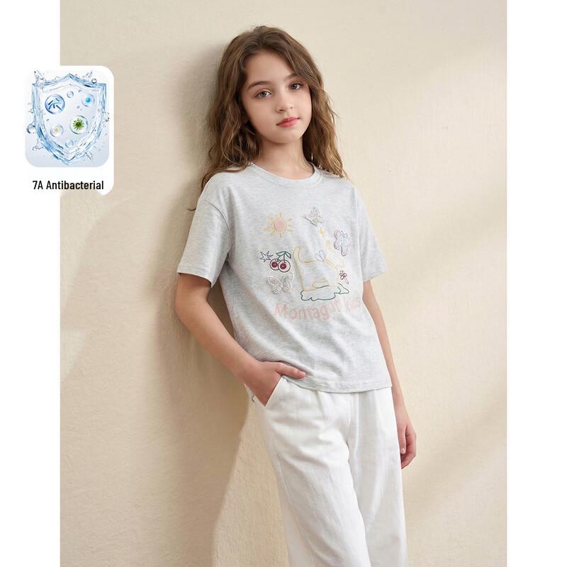 Montagut Girls  Cartoon Print Cotton Short Sleeve T-Shirt 150