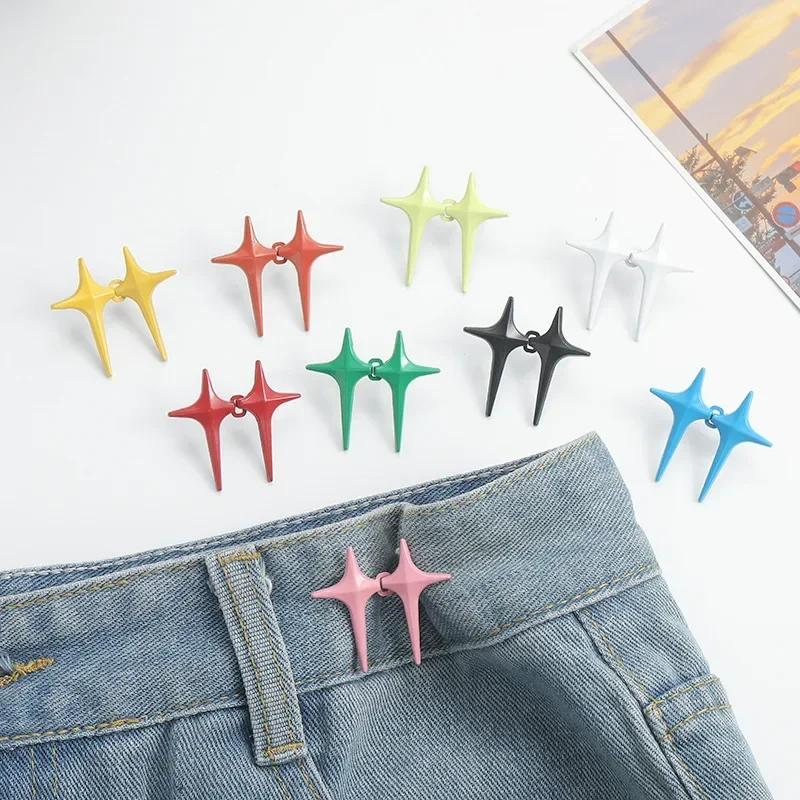 Snaps for Jeans Decor 1Pair Cross Star Waist Buckle Adjustable Detachable Pants Clips Waist Tightener Nail Free Metal Button