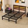 120x200 Bed Frame with LED Lighting and USB Charging Station, Metal Bed Frame Without Mattress, with Storage Under the Bed