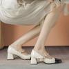 Chain square head one-word buckle with retro Mary Jane shoes high heels women's spring thick heels single shoes women