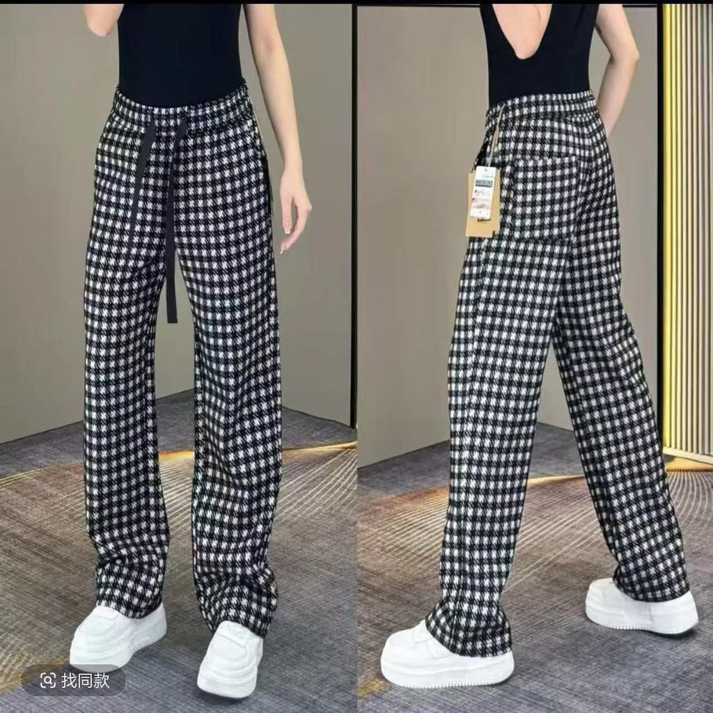 Spring new light luxury design sense fashion straight casual pants men's trend plaid printing versatile drape trousers