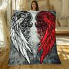 Angel Devil Wings Tattoo Style Blanket Flannel Soft Throw Artistic Design Gothic Aesthetic Home Decor Gift for Fashion Lovers