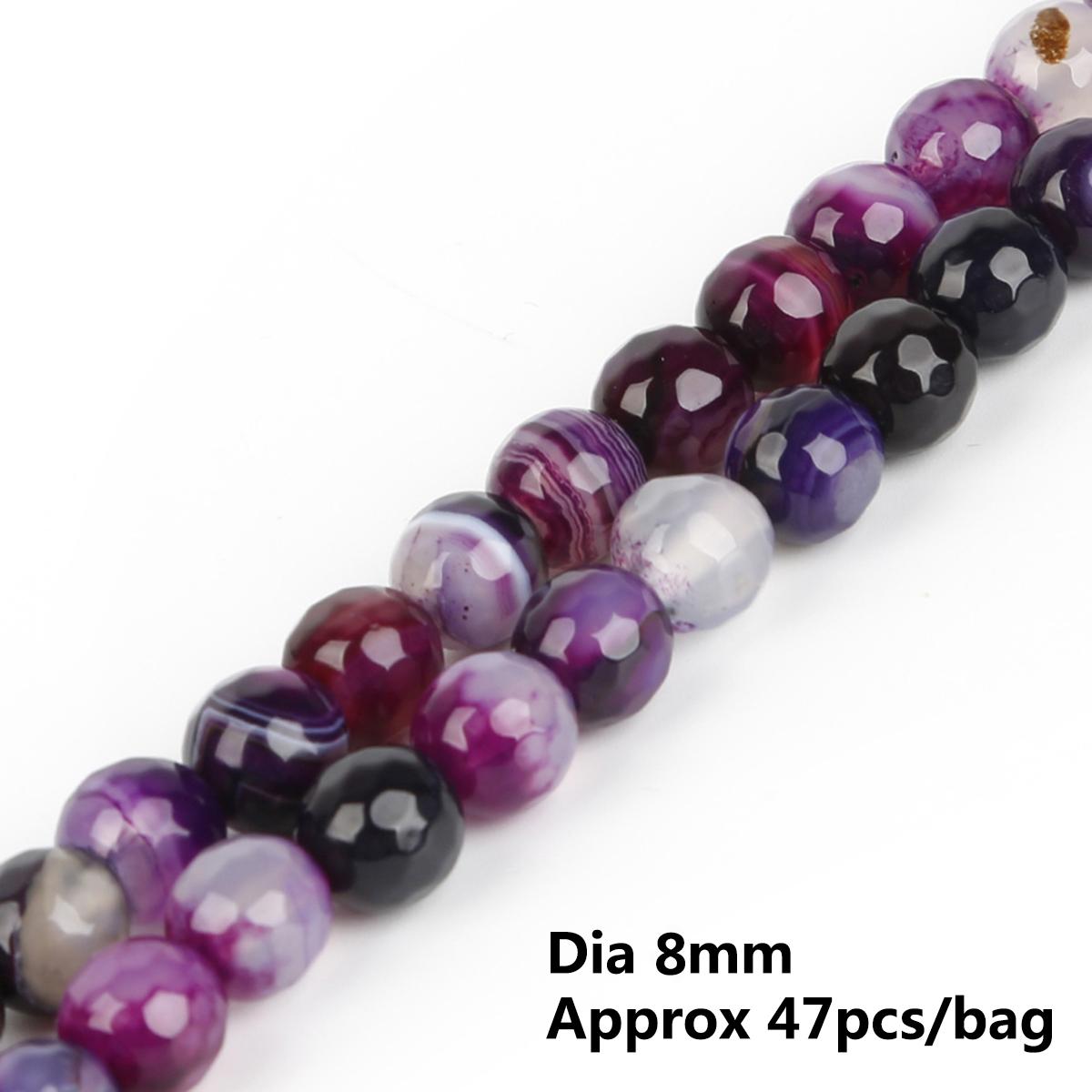 

7 цветов натуральный камень граненые синие фуксии фиолетовые полосы агаты круглые свободные бусины «сделай сам» для изготовления ювелирных изделий аксессуары для браслетов 15 дюймов 8mm 47pcs фиолетовый