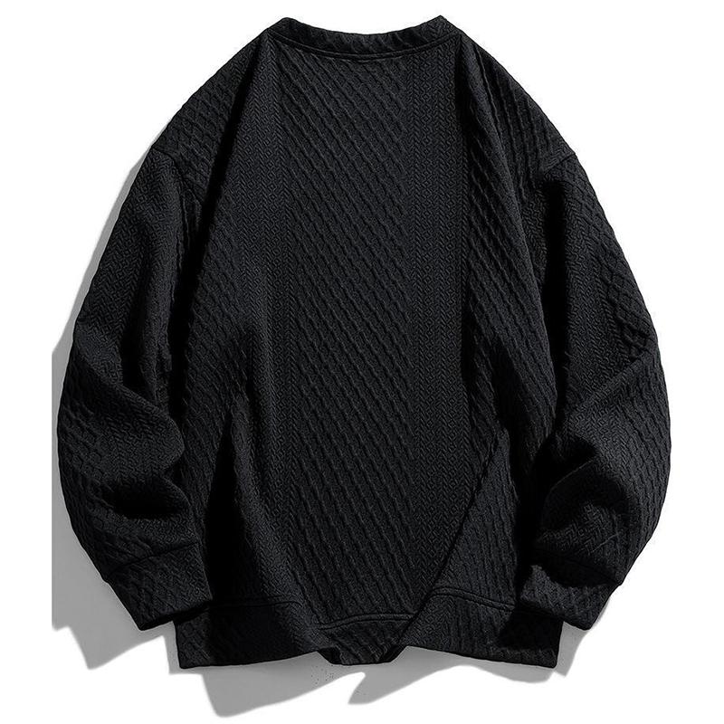 Spring and Autumn Japanese Plus Size Men's Round Neck Jacquard Hoodie Men's Fashion Casual Men's Pullover Hoodie Top