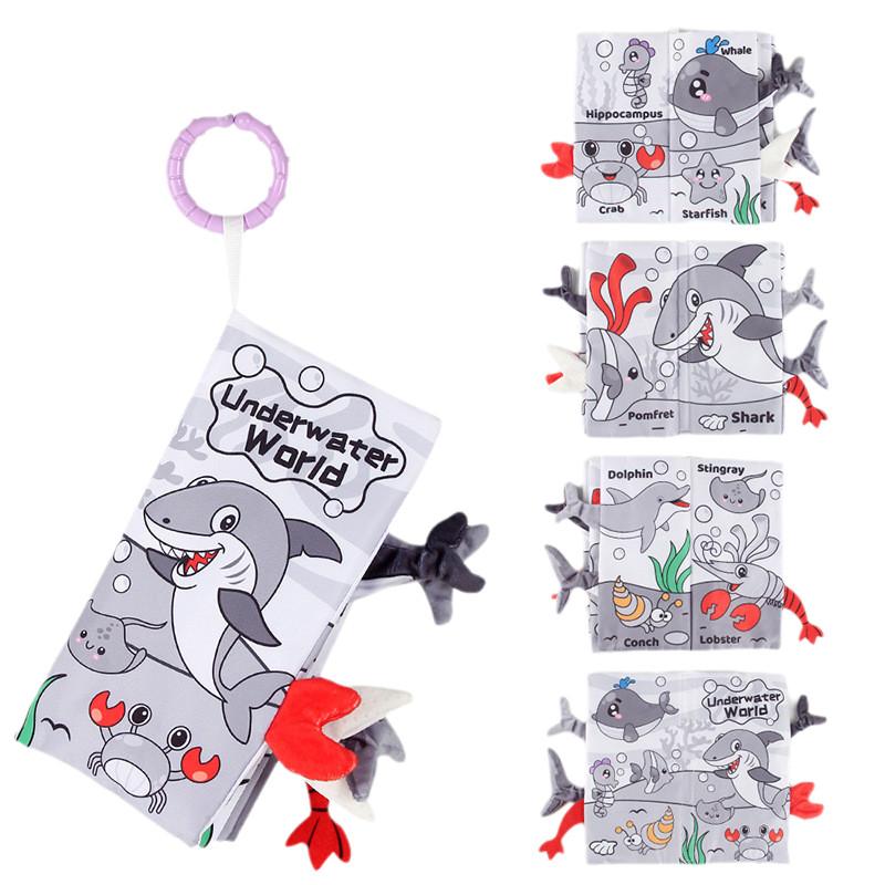 

Infant Tear-resistant Washable Tail Cloth Book 4 Pages 8 Sides Early Education Cognitive Animal Ocean Cloth Book Ocean