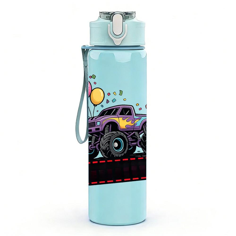 1PC Monster Truck 5 Birthday Party Print 750ml Color Plastic Sports Water Bottle Leakproof Flip Straw Lid Suitable for Sports Office Home Use