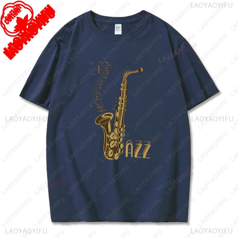 Cute Cat Plays Jazz Saxophone Graphic T Shirts Woman Man Vintage Fashion Casual Streetwear High Quality Cotton Tee Shirt Funny