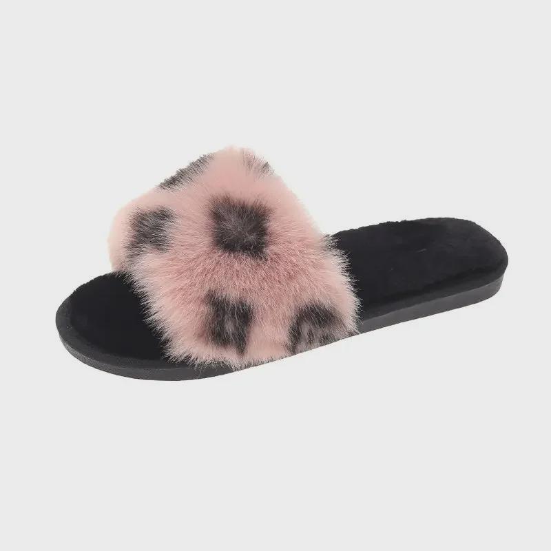 Autumn/Winter Women's Fur & Cotton Suede Slippers - Cross-Color Flat Home Wear.