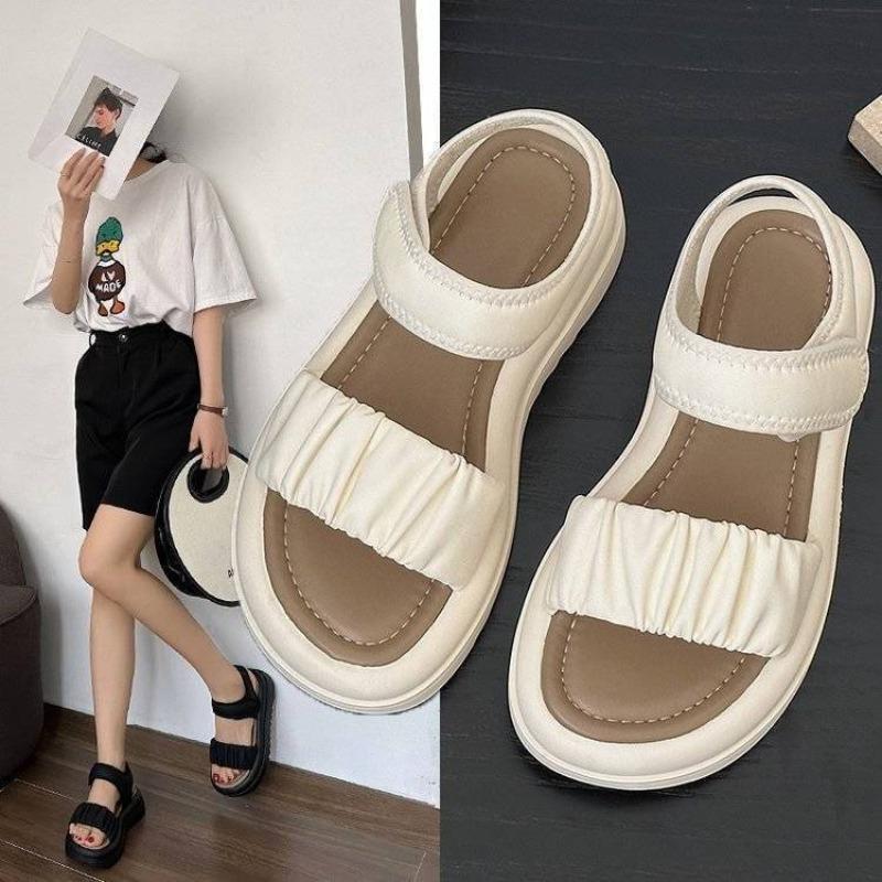 Fashion Muffin Thick-soled Velcro Cool Slippers Summer New Outer Wear Commuter Open-toe Word with Sandals Women