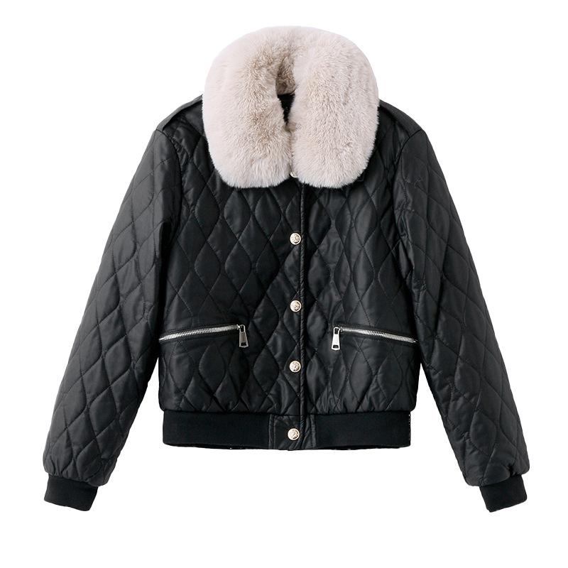 Winter Women's Korean Fashion PU Leather Coat with Fleece Lining and Fur Collar - Style WA8211