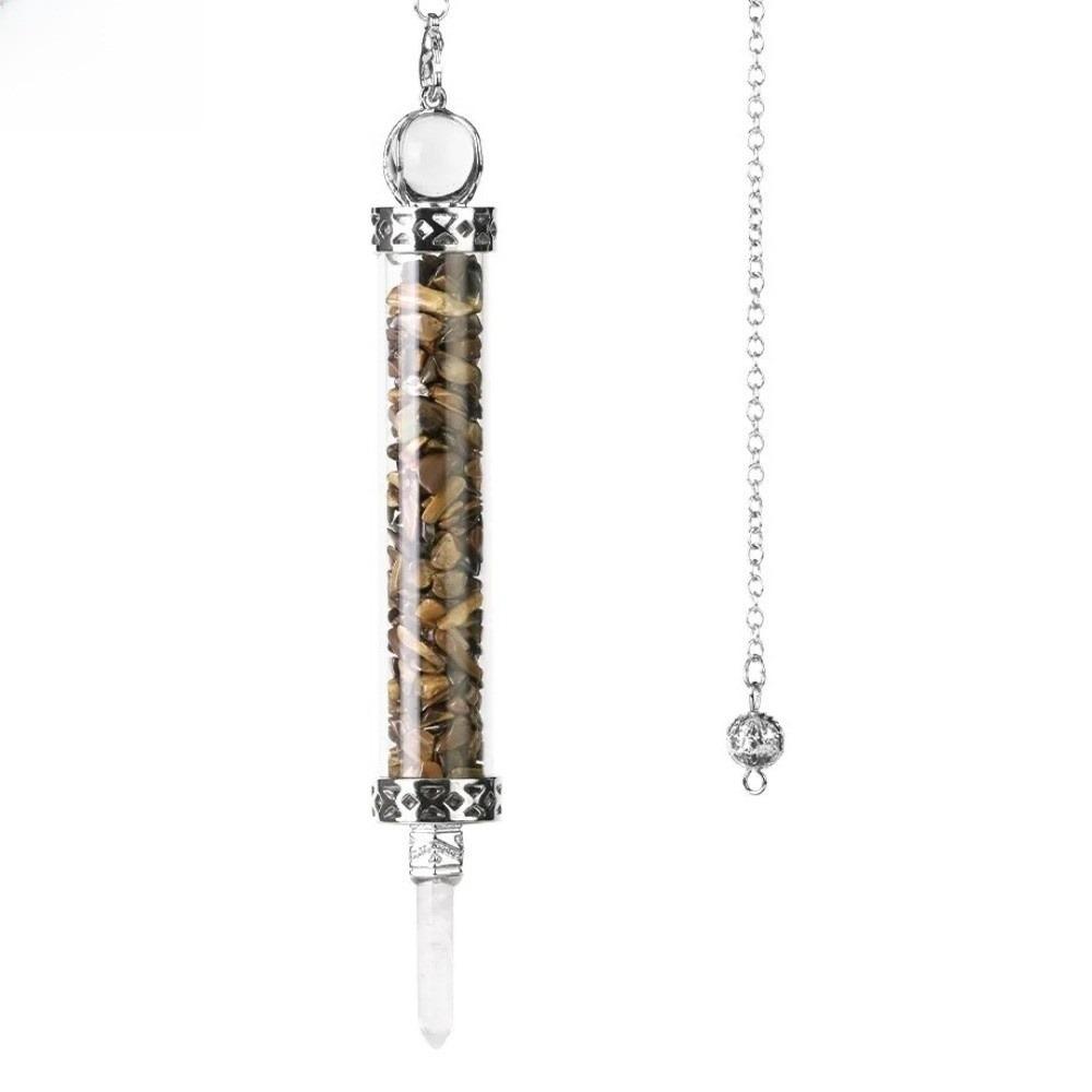 Crystal Stone Quartz Pendulum with Chain Pendant Design Wishing Bottle Pendulum Long Shape Clear Quartz Dowsing Pendulum