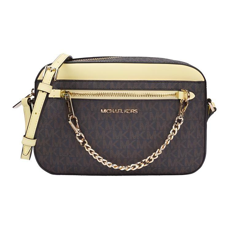 

Michael Kors MK Jet Set Monogram Logo Chain PVC And Leather Shoulder Bag Women shoulder bag Yellow Acorn-Brown 35S1GTTC9B-BUTTE Basic Set (Bag+Dust Bag)