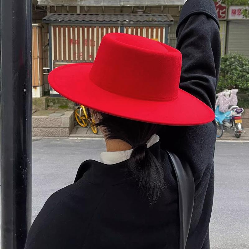 Hot autumn and winter imitation wool hat top hat small concave top felt hat