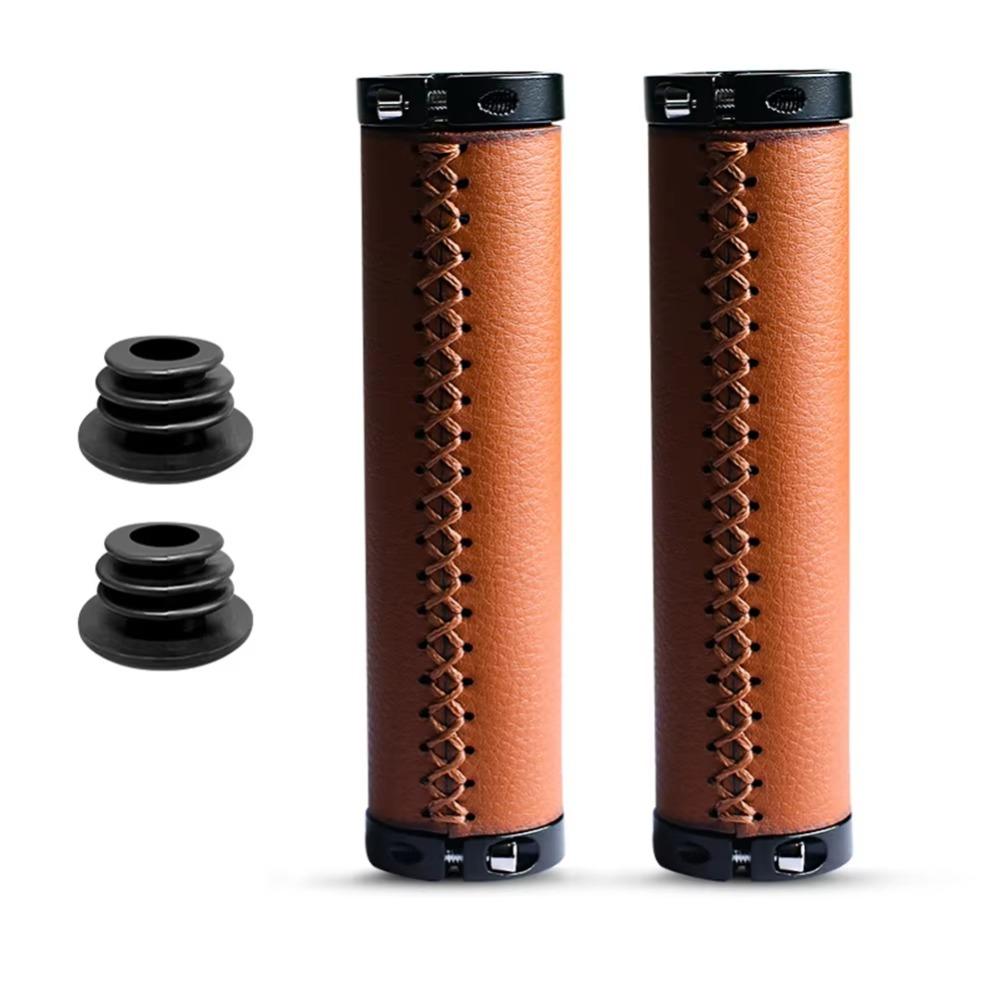Leather Material Bike Leather Handle Cover Shock-absorbing Bike Cowhide Grip  Bicycle Accessory