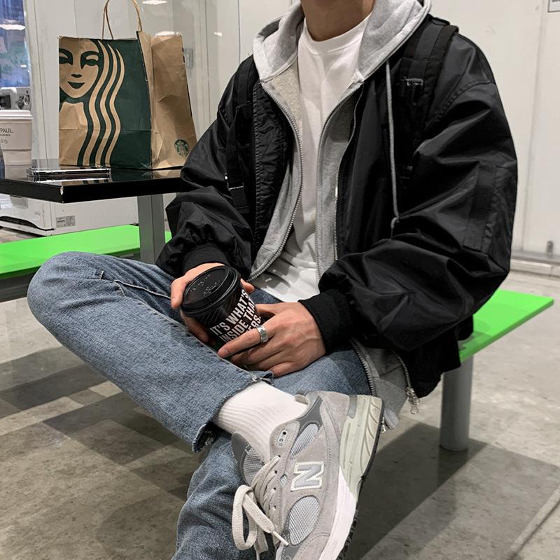 

Рабочая куртка-бомбер мужская весна-осень корейский стиль свободная и модная ретро универсальная бейсбольная форма 2XL чёрный