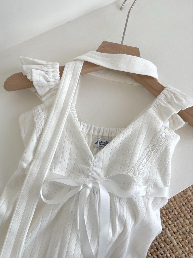 Angel Number 555 Sweet & Spicy V-Neck Lace Ribbon Top with Flutter Sleeves & Scarf