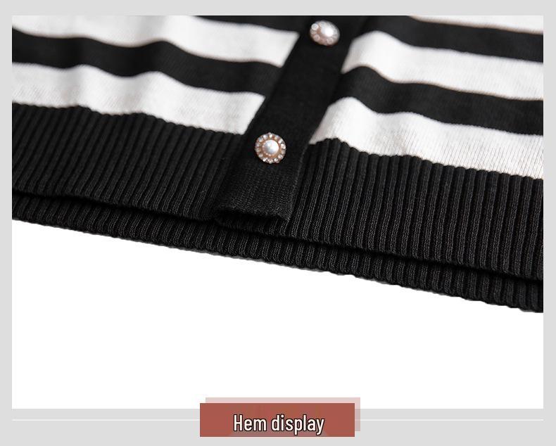 Plus Size Women's Summer Striped V-Neck Two-Piece Ice Silk Knit Top