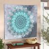 2D Aesthetic Mandala Tapestry, Grey Tie Dye & Turquoise Floral Background Cloth