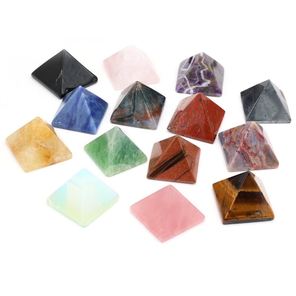 1Pc Reiki Healing Crystal Pyramid Ornament Decoration Energy Natural Stone Quartz Agate Amethyst Jade Gemstone Home Decor Jewelry Mini Furnishings 4cm