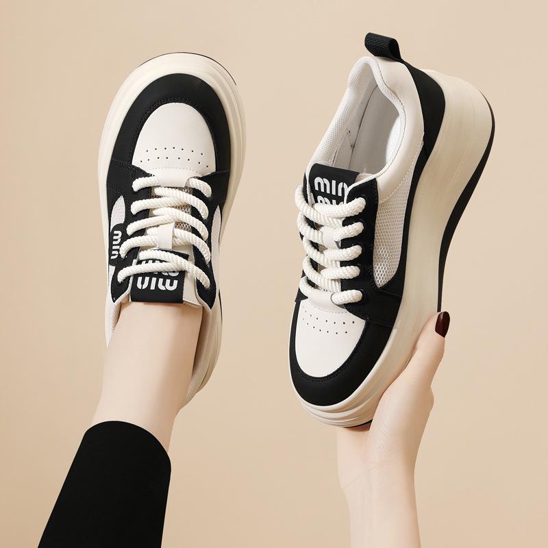 Leather Little White Shoes Women's Casual Versatile Dad Shoes Spring and Autumn Flat Bottom Thick Sole Women's Sports Shoes Women's Shoes