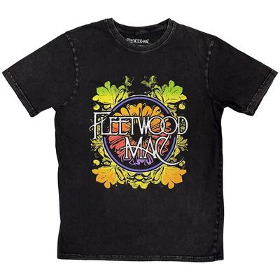 Fleetwood Mac Stone Wash T-Shirt: Kreisförmiges Blumenlogo (Schwarz) OFFIZIELL Neu