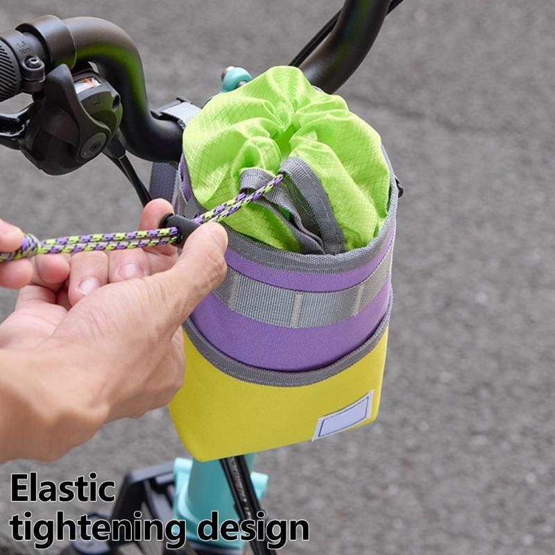 Bike Front Bar Bottle Bag with Two Fasteners, Drawstring Storage Compartment, and Removable Crossbody Carry Option